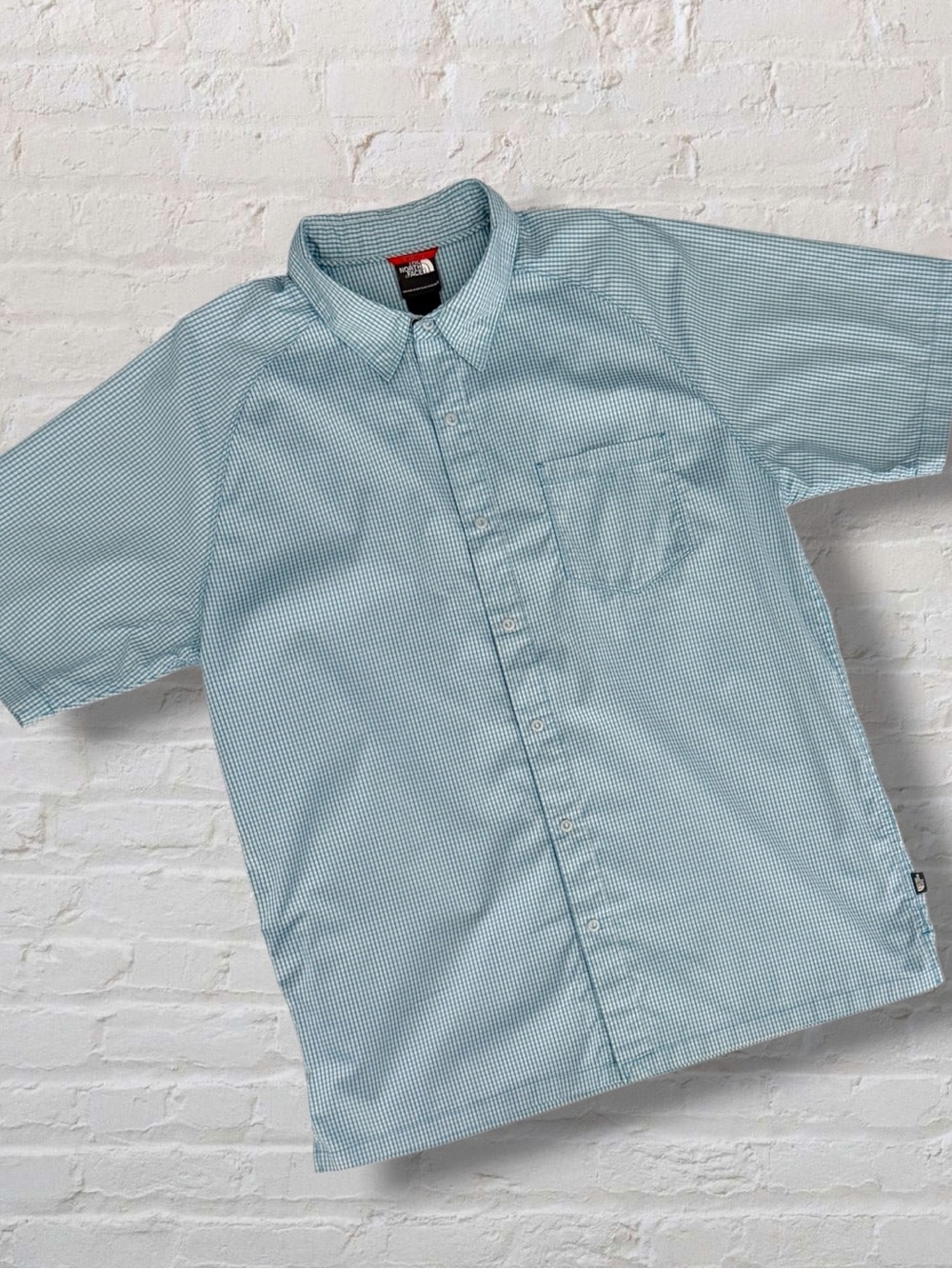 The North Face Men’s Short Sleeve Button Down Shirt Large Blue Gingham Check